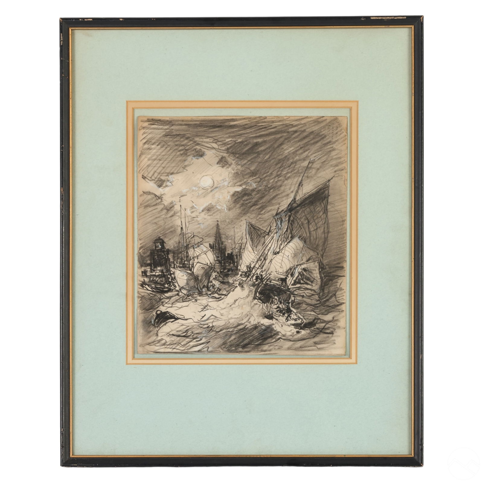 EUGENE DESHAYE 1828-1890 SHIPS IN A