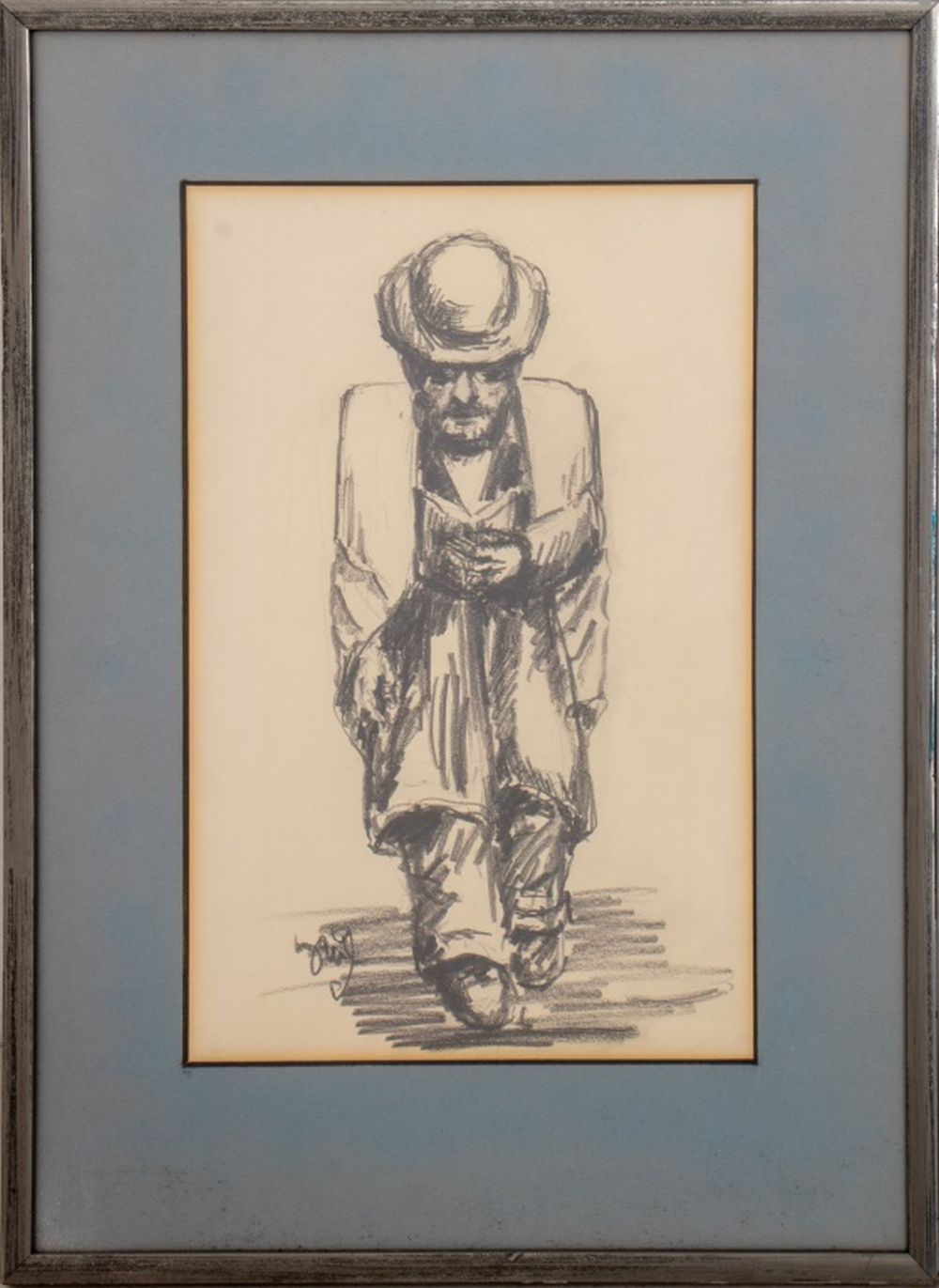 EUGENE GAUSS MAN READING CHARCOAL