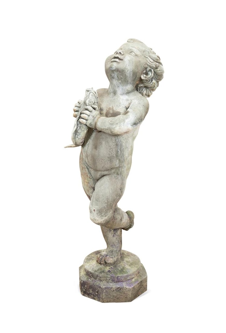 EUROPEAN BOY AND FISH BRONZE