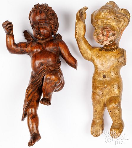 EUROPEAN CARVED CHERUB, 19TH C.,