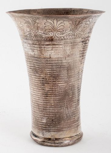 EUROPEAN ENGRAVED SILVER BEAKER,