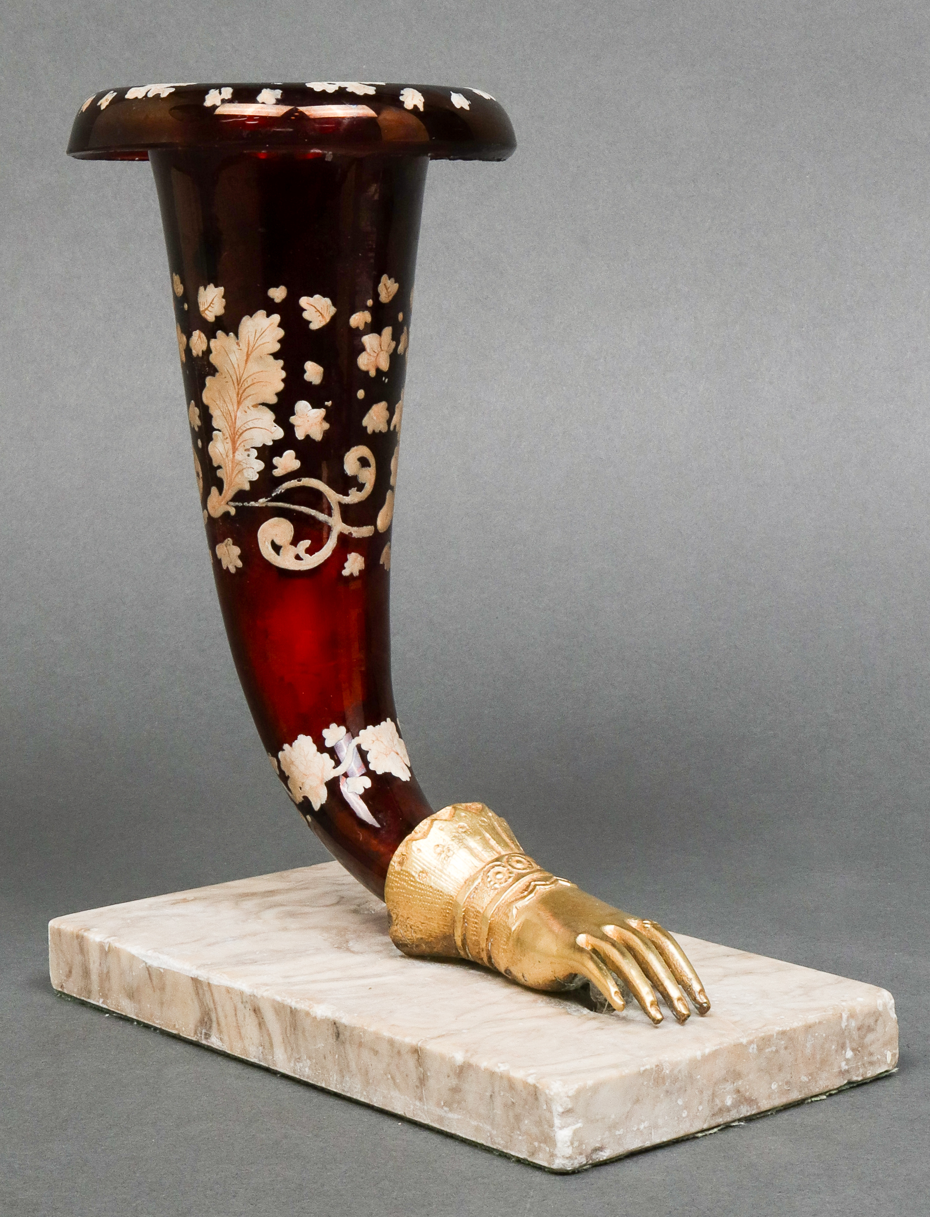 EUROPEAN GLASS RHYTON VASE WITH