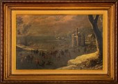 EUROPEAN ICE SKATING SCENE OIL