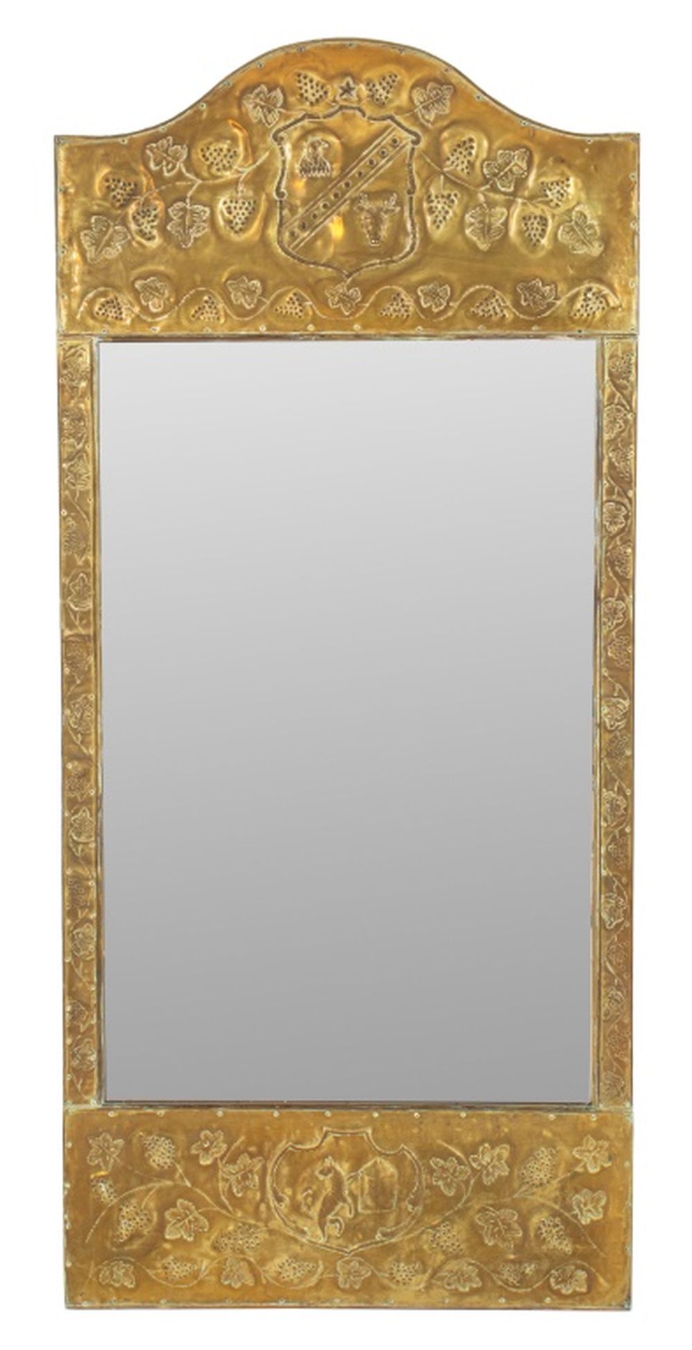 EUROPEAN REPOUSSE BRASS MIRROR