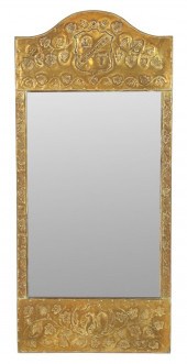 EUROPEAN REPOUSSE BRASS MIRROR