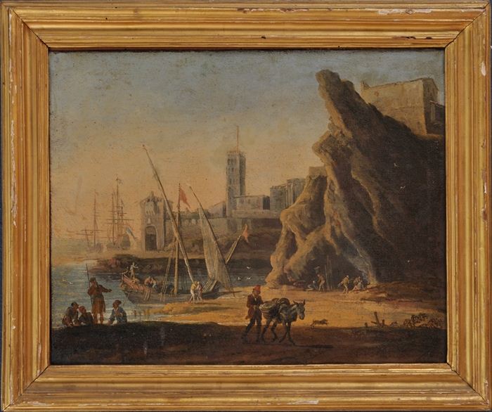 EUROPEAN SCHOOL: PORT SCENE Oil