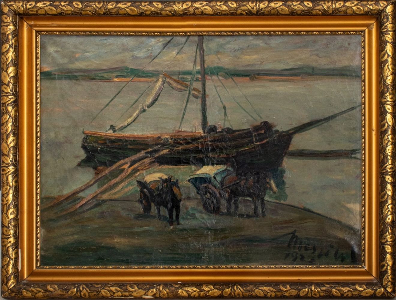 EUROPEAN SCHOOL RIVER SCENE OIL