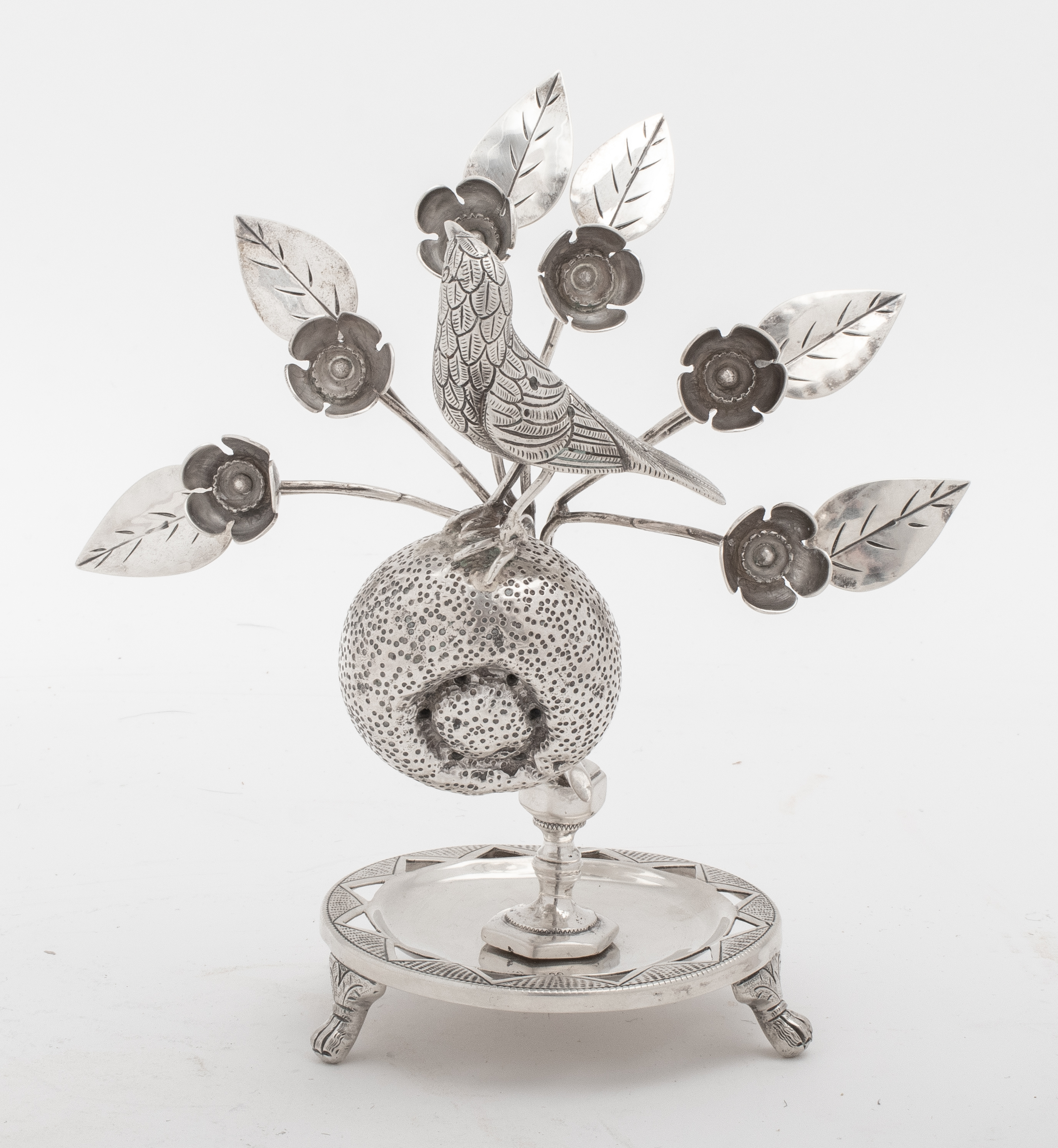 EUROPEAN SILVER FLOWER & BIRD