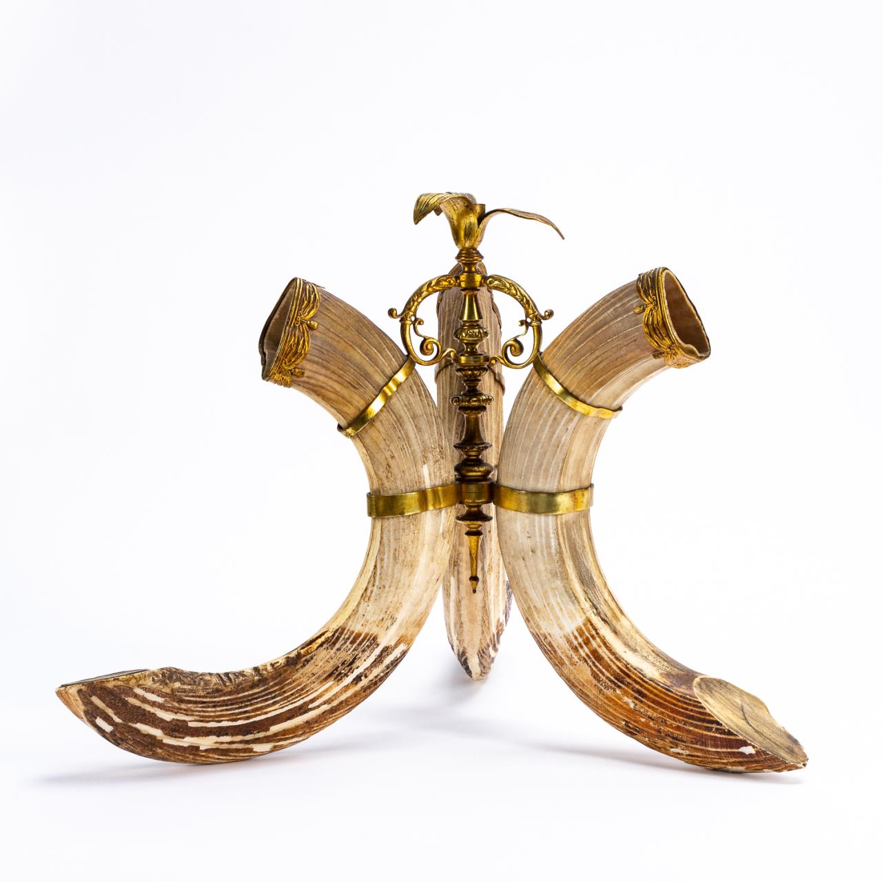 EUROPEAN TRIPLE-HORN & GILT METAL