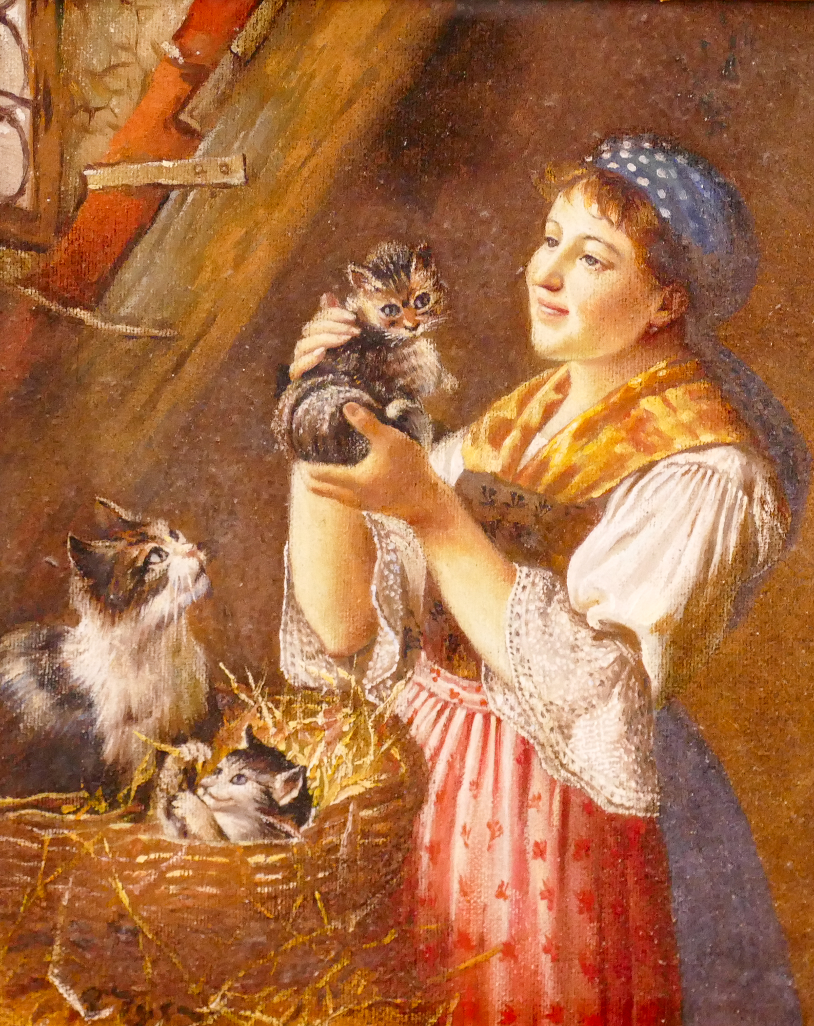 European Woman with Cats Oil