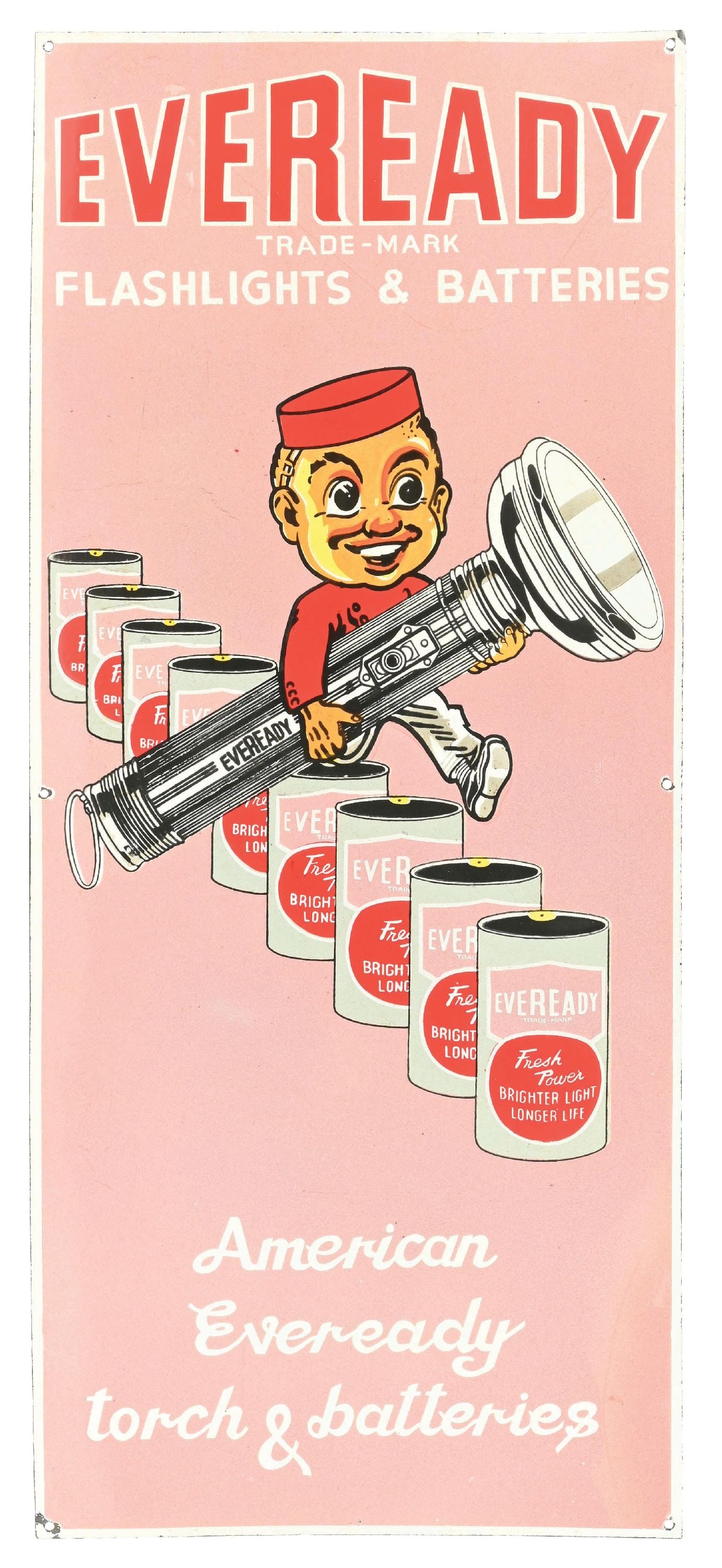 EVEREADY FLASHLIGHT SIGN W/ MASCOTT