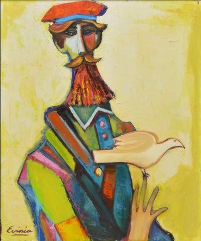 EVINIA BRUCE (20TH C.) MAN W/ BIRD,