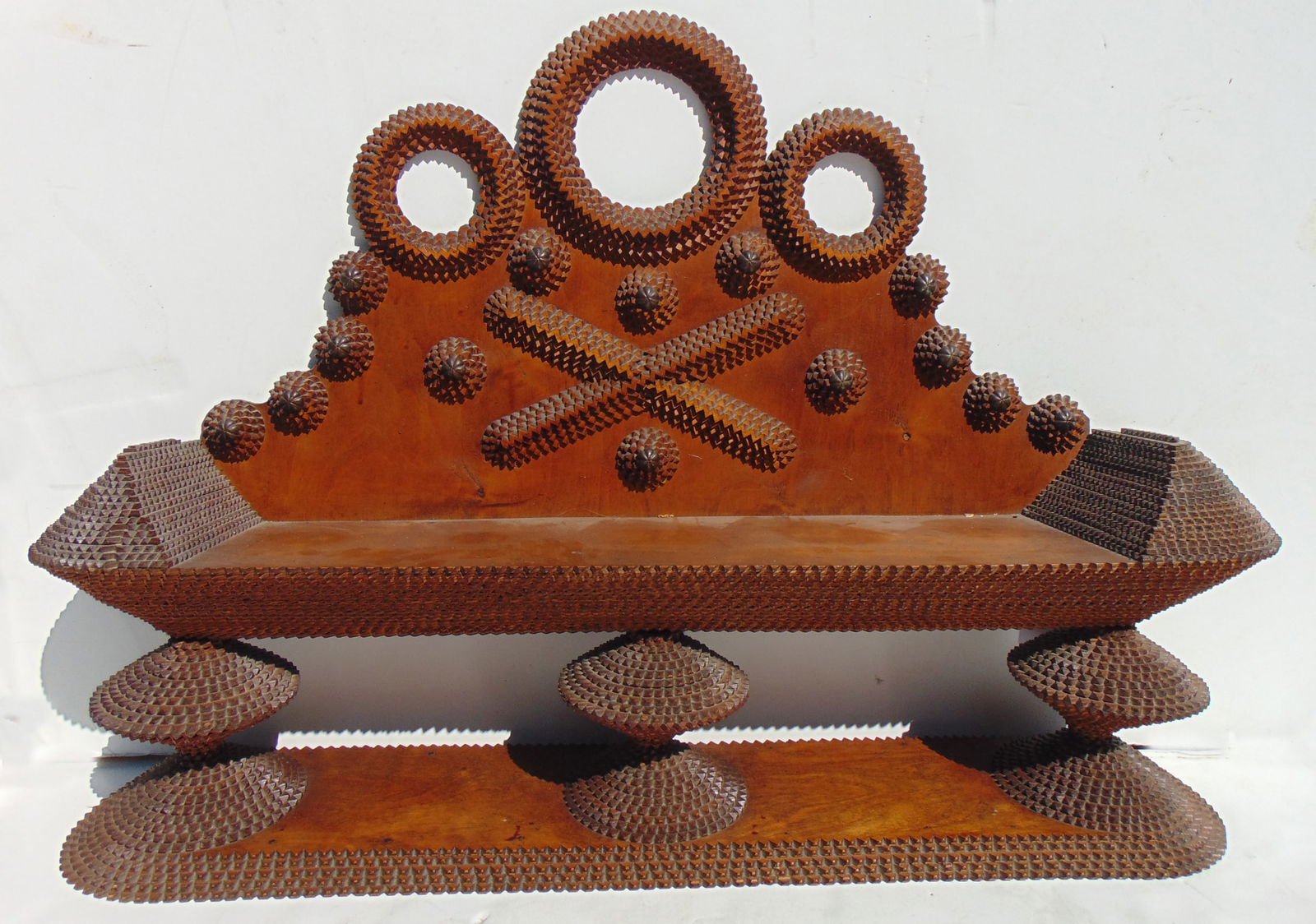 EXCEPTIONAL TRAMP ART SHELF AND