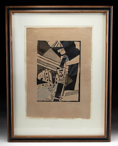 EXHIBITED JEAN POUGNY LINOCUT + WC,