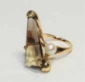 EXOTIC SMOKEY QUARTZ PEARL 14K