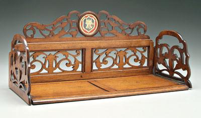 Expanding oak book rack, fretwork