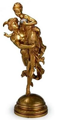 Bronze of Mercury and Pandora with Gold & Silver patinas, French, early 20thC