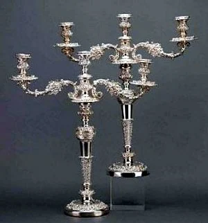 Pair of Sheffield Plate Three-Light Candelabra ca 1820s