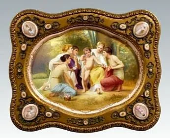 Royal Vienna porcelain plaque, hand painted neoclassical scene