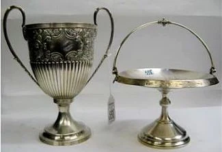 SILVER PLATED TROPHY CUP AND BRIDES BASKET