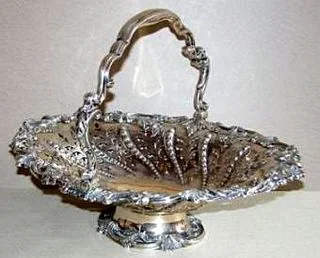 Sheffield repousse and pierced silverplate footed cake basket