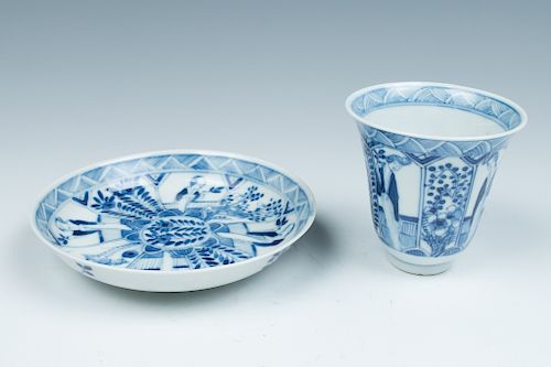 EXPORT BLUE AND WHITE CUP AND