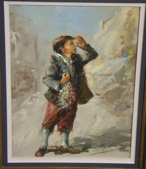 F. Carelini, oil on panel, young
