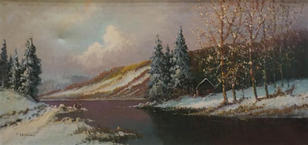 F. WALDNER, WINTER RIVER LANDSCAPE,
