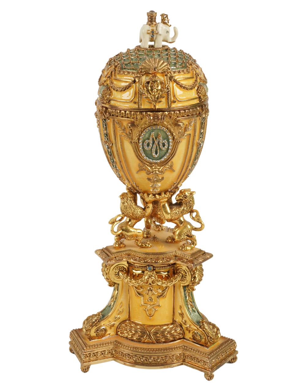 FABERGE GILT AND ENAMEL EGG AND