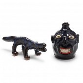 FACE JUG AND ALLIGATOR FIGURAL