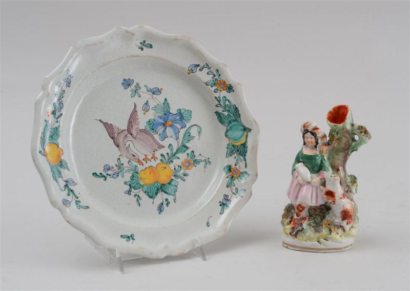 FAIENCE POLYCHROME PLATE AND A