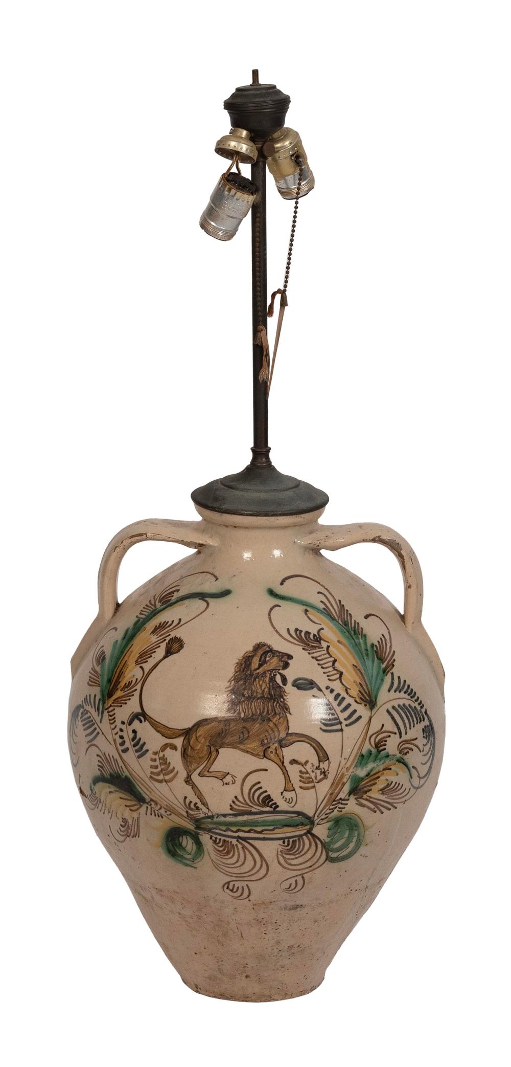 FAIENCE POTTERY VASE MOUNTED AS A