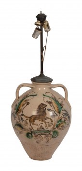 FAIENCE POTTERY VASE MOUNTED A