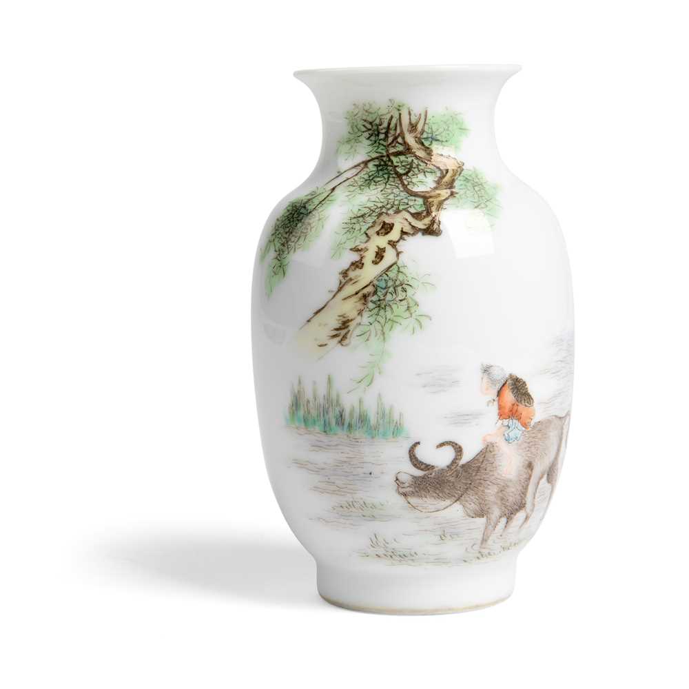 FAMILLE ROSE 'BUFFALO AND BOY' VASE