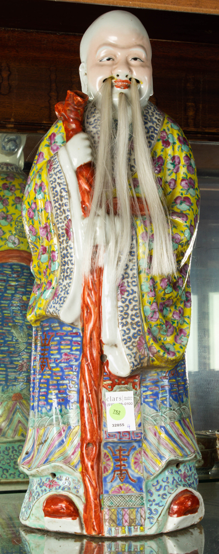 FAMILLE ROSE FIGURE OF THE GOD OF