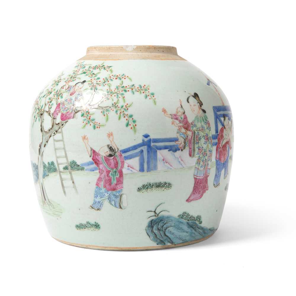 FAMILLE ROSE 'MOTHER AND BOYS AT