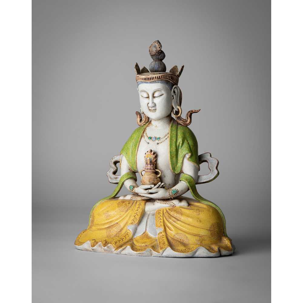 FAMILLE ROSE SEATED FIGURE OF