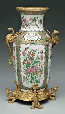 Famille rose vase, ormolu mounts,