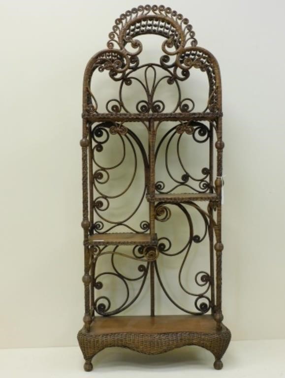 FANCY VICTORIAN WICKER ETAGERE, CA.