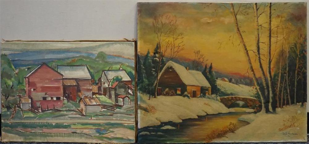 FARM LANDSCAPE, TWO UNFRAMED OILS