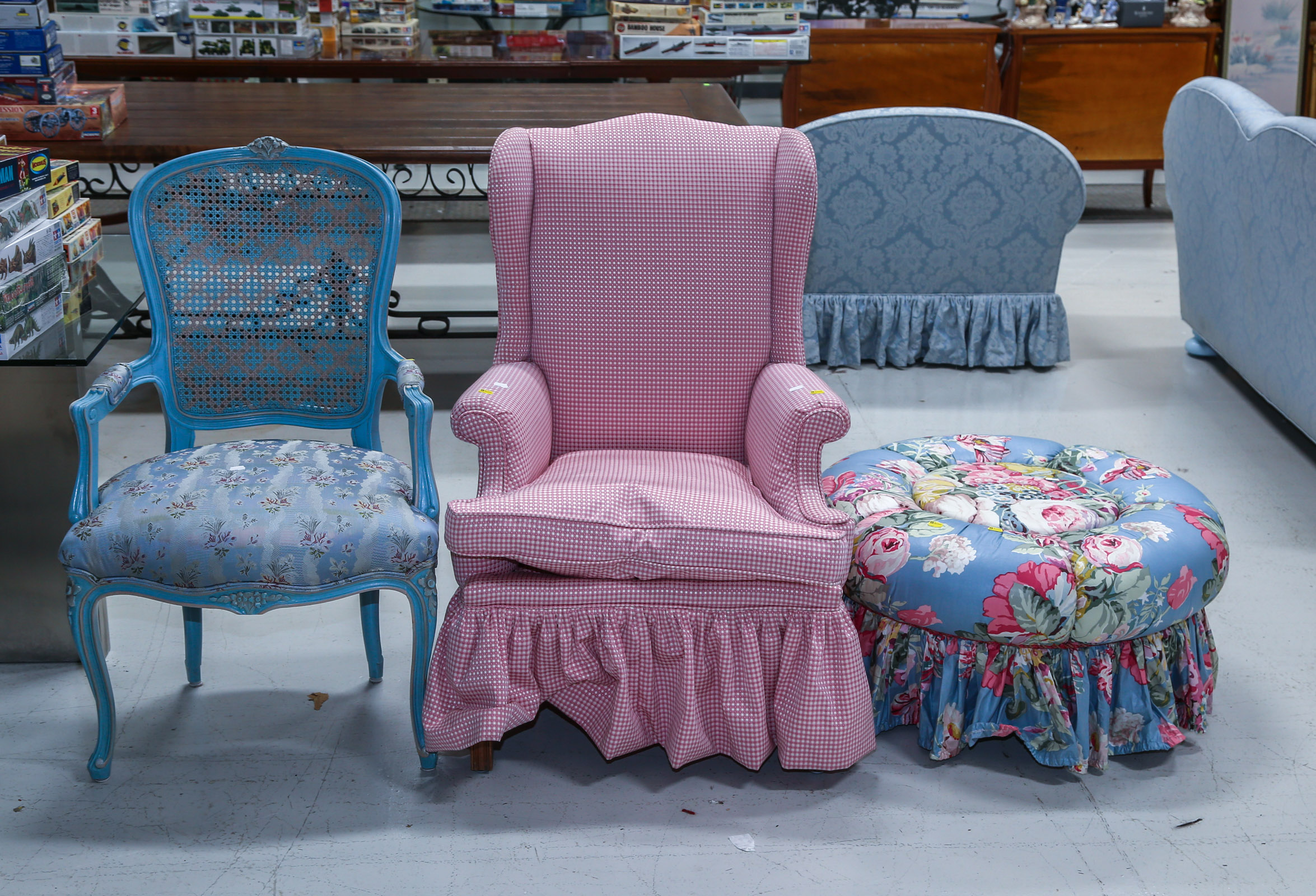 FAUTEUIL, SMALL WING CHAIR & AN