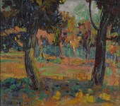 Fauvist landscape oil on mason