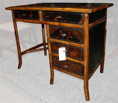 Faux Bamboo and Lacquered Desk 	 