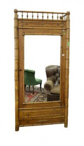 FAUX BAMBOO ARMOIRE WITH MIRRO