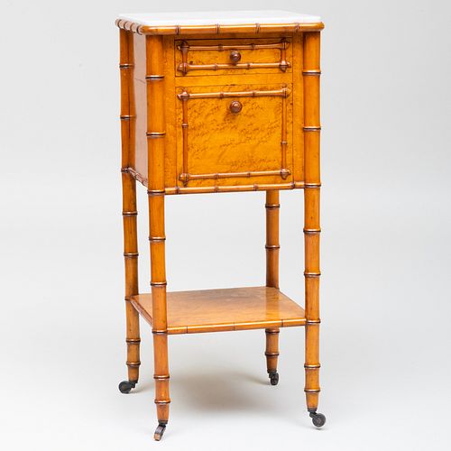 FAUX BAMBOO MARBLE TOP BEDSIDE