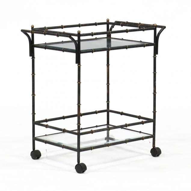 FAUX BAMBOO METAL AND GLASS BAR