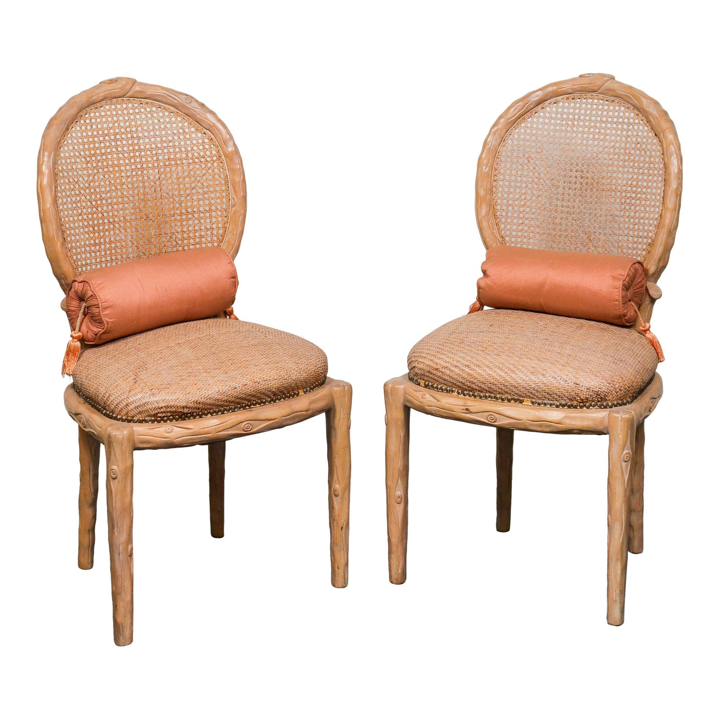 FAUX BOIS CANED BACK WICKER SEAT