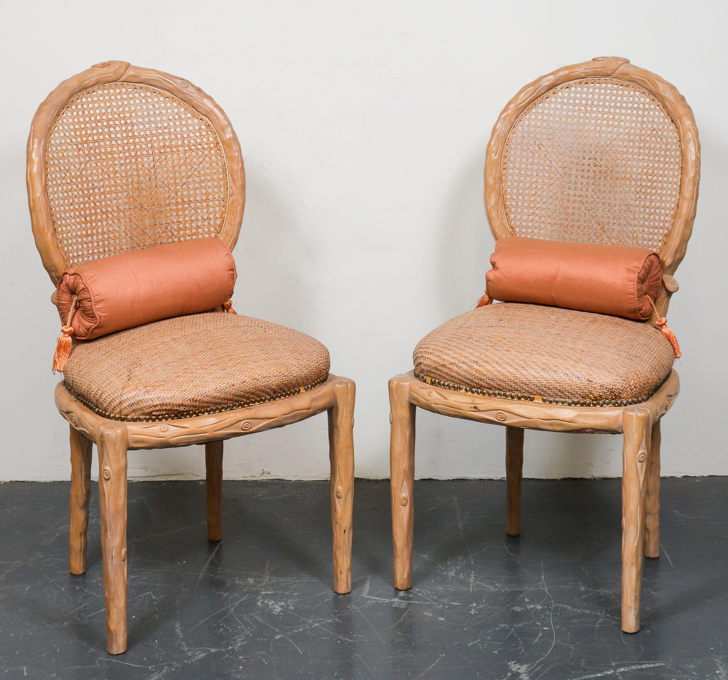 FAUX BOIS CANED BACK WICKER SEAT