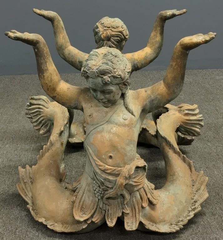 Faux bronze metal mermen table