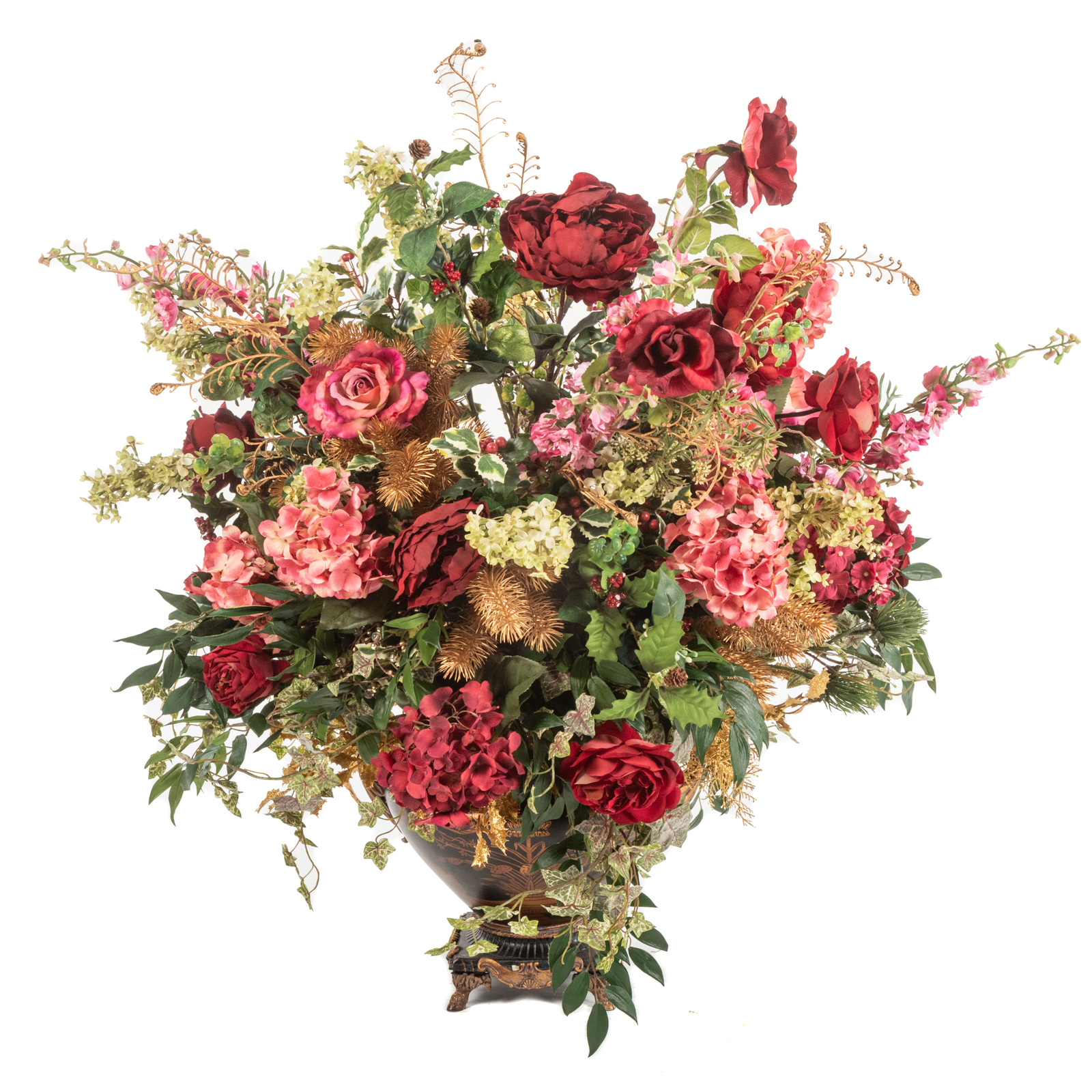 FAUX FLORAL ARRANGEMENT IN REDS &